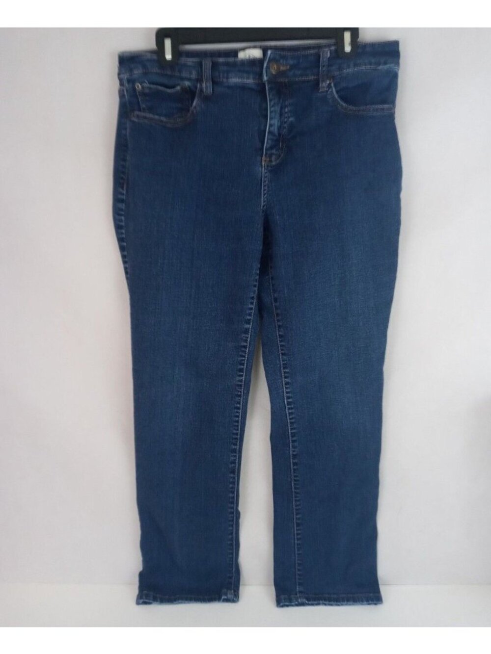St John's Bay Women's Dark Wash Mid Rise Straight Leg Jeans Size 14P